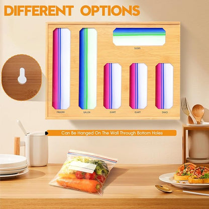 Bamboo Ziplock Bag Organizer for Kitchen Drawer & Wall Mount, Food Storage - Image 6