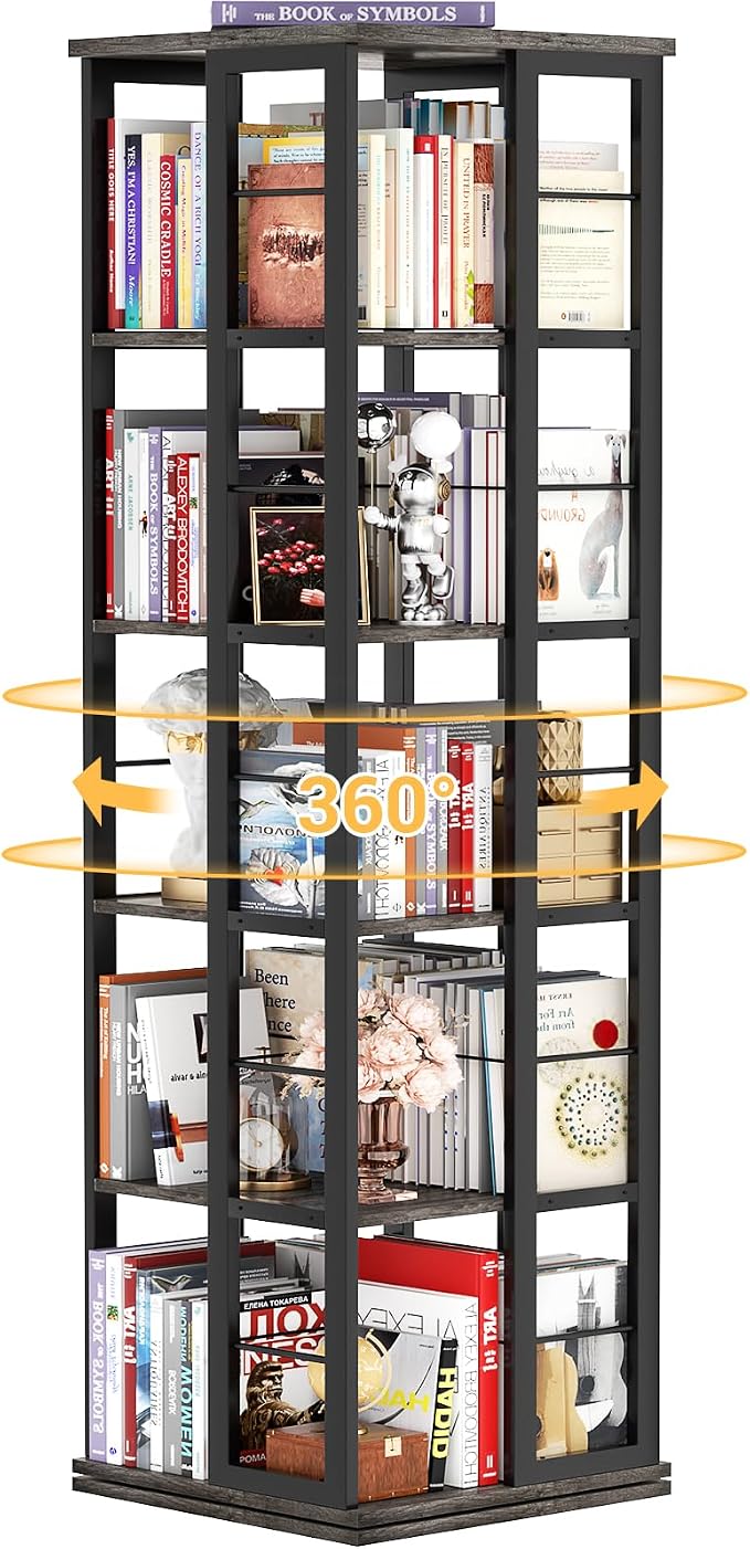 Aheaplus Rotating Bookshelf, Corner Bookcase, 360 Display Wood Spinning by Aheaplus