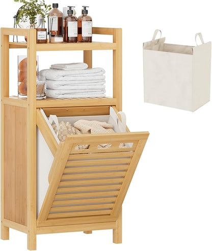 Homykic Tilt Out Laundry Hamper, 10 Gal Bamboo Laundry Storage Cabinet by Homykic