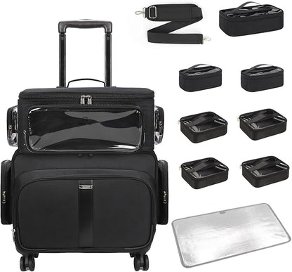 Rolling Makeup Train Case with Large Makeup Case，Professional Makeup Artist by OrganizeYourMakeup