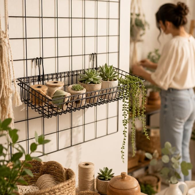 Grid Wall Baskets, 4 Pack Black Wire Mesh - Image 6