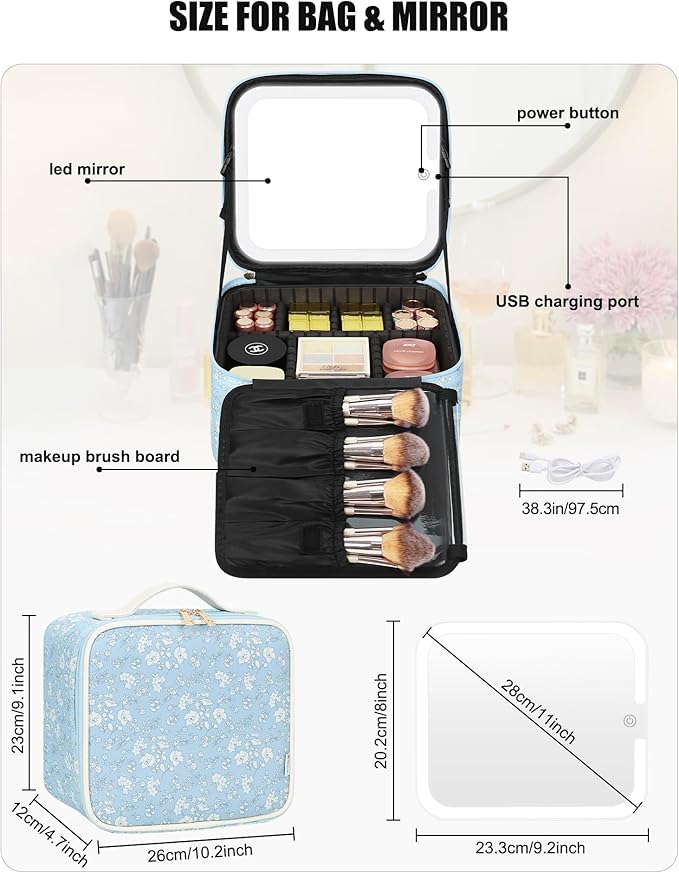 Relavel Travel Makeup Bag with LED Mirror - Image 2