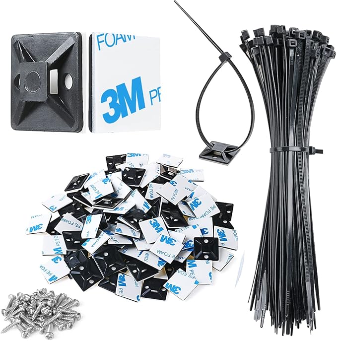 XHF 3/4" Strong Back-Glue Self Adhesive Black Cable Zip Tie Mounts 100pcs by XHF