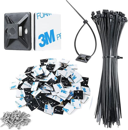 XHF 3/4" Strong Back-Glue Self Adhesive Black Cable Zip Tie Mounts 100pcs by XHF