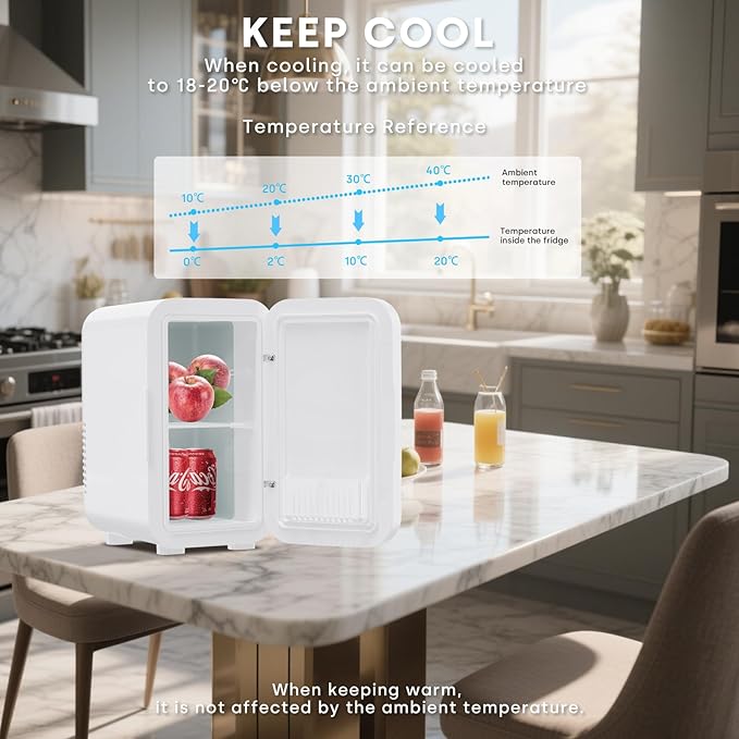Enventor Mini Refrigerator, 6L/ 8 Can Compact Skincare Fridge AC+DC Power - Image 4