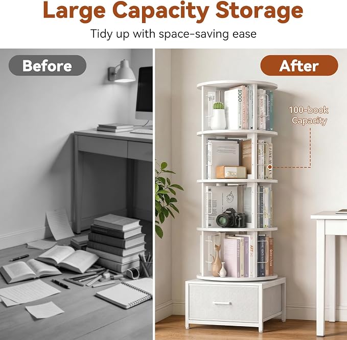 Housolution 5 Tier Rotating Bookshelf Tower - Image 7