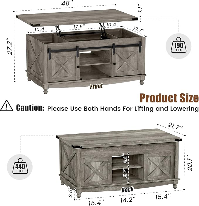 ALLSTAND 48" Farmhouse Lift Top Coffee Table - Image 2