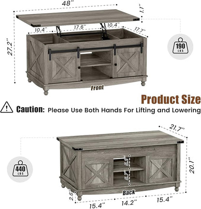 ALLSTAND 48" Farmhouse Lift Top Coffee Table - Image 2