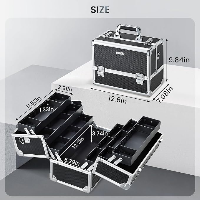FRENESSA Makeup Train Case Makeup Case 12.6 Inch Large Cosmetic Box Organizer - Image 5