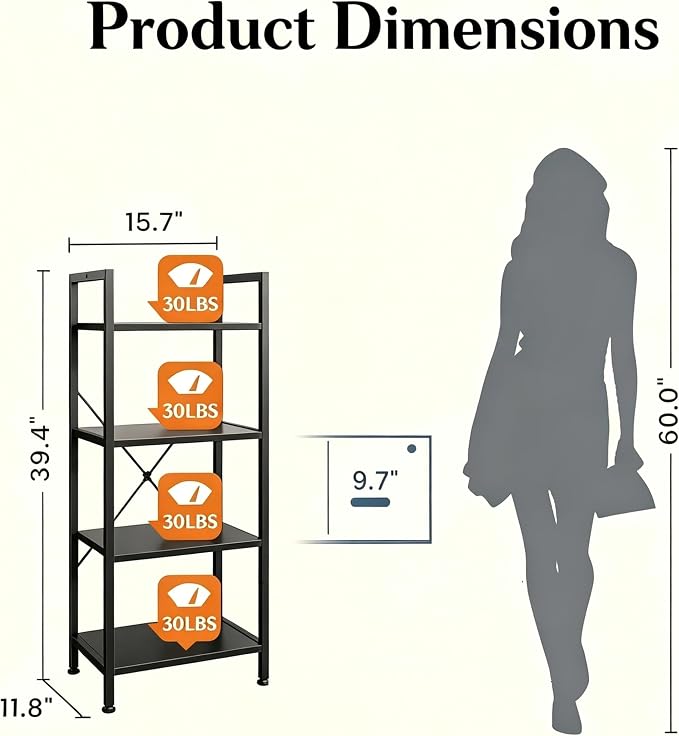 HealSmart 4 Tier Bookshelf, Free Standing Book Shelf Home Office Bookcase Shelf - Image 3