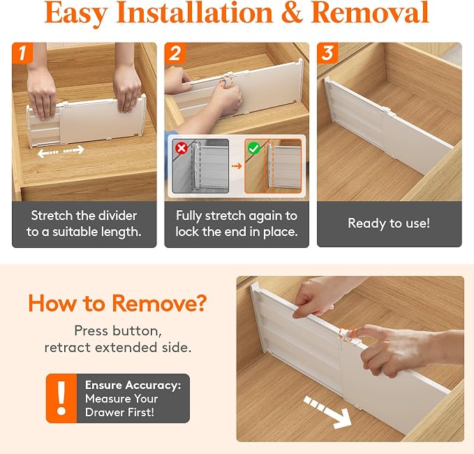 Lifewit 8" High 4 Pack Deep Drawer Dividers, 13.8-22.5" Adjustable Dresser - Image 4