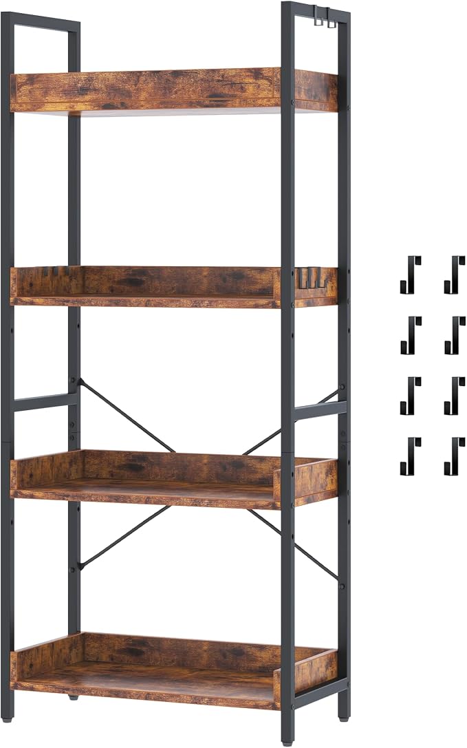 HCHQHS 4 Tier Bookshelf, Adjustable Industrial Bookcase, Vertical Tall Book by HCHQHS
