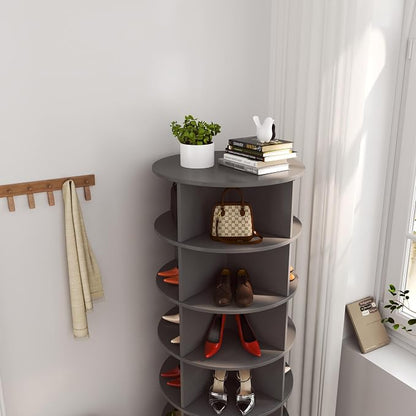 HomVent Rotating Shoe Rack, Wooden 6-Tier Spinning Shoe Rack Tower | 360° - Image 6