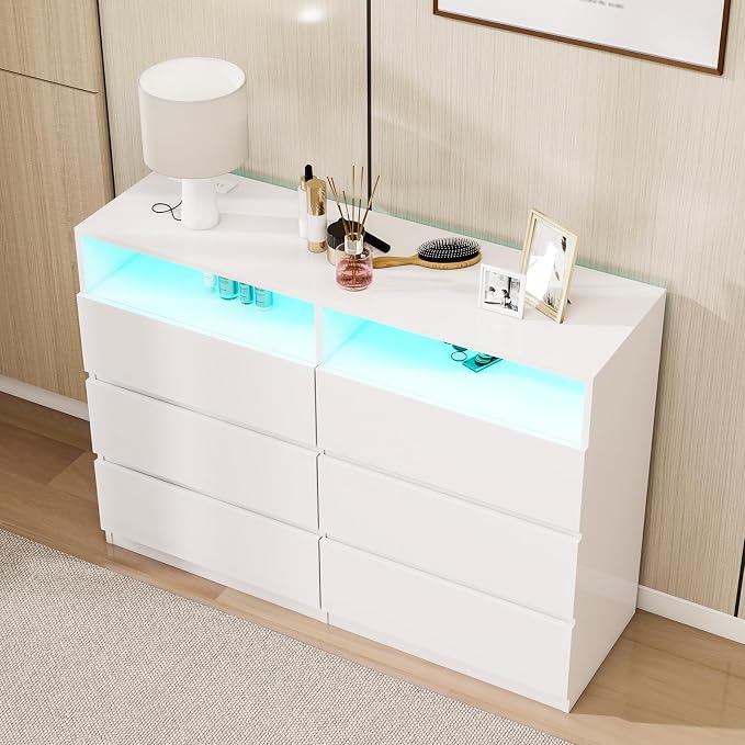 Vipbear White Dresser 6 Drawer for Bedroom by VipbearLiving