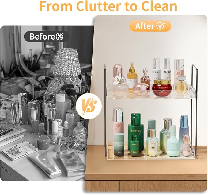 Bathroom Countertop Organizer, 2 Tier Acrylic Tray Vanity Counter Skincare - Image 6
