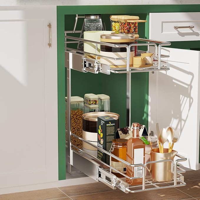 LOVMOR 2 Tier Individual Pull Out Cabinet Organizer 7.5" W x 21.5" D, Slide Out - Image 5