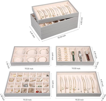 LANDICI Stackable Jewelry Organizer Trays 4 Set, PU Leather Jewelry Organizer - Image 4