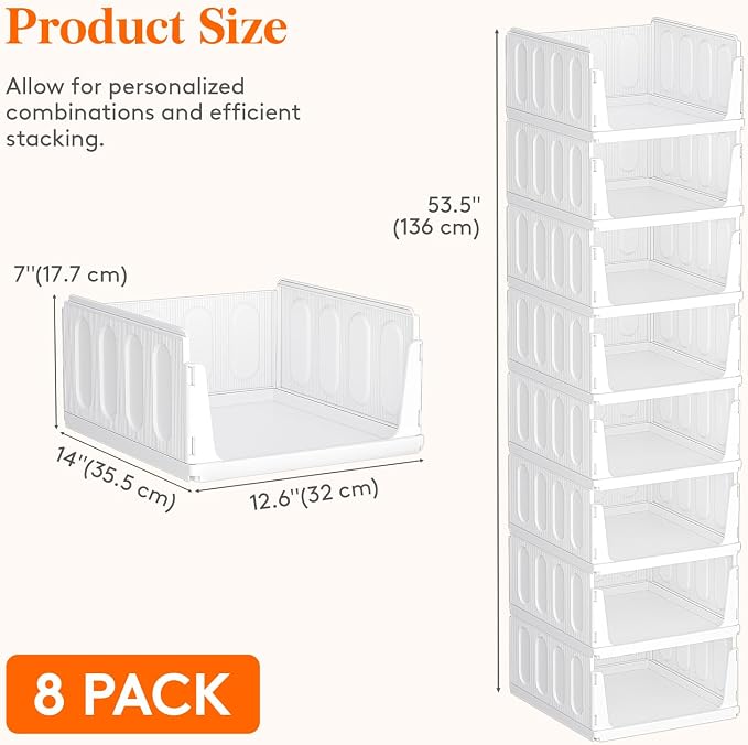 Lifewit 8 Pack Stackable Closet Organizers and Storage Basket - Image 2