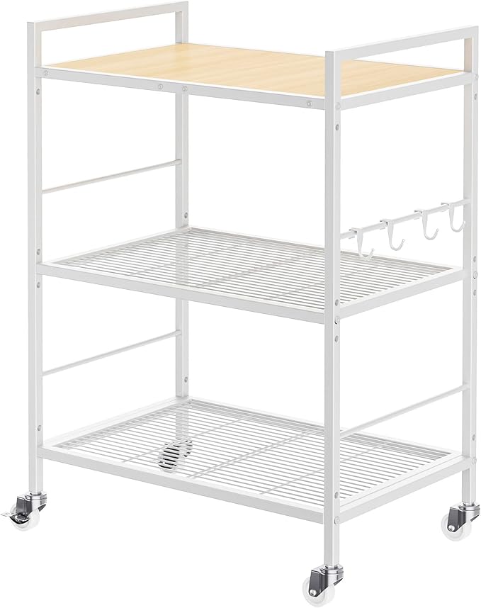 3-Tier Metal Storage Rack with Industrial Wheels, Mesh Shelving Unit with by Unknown