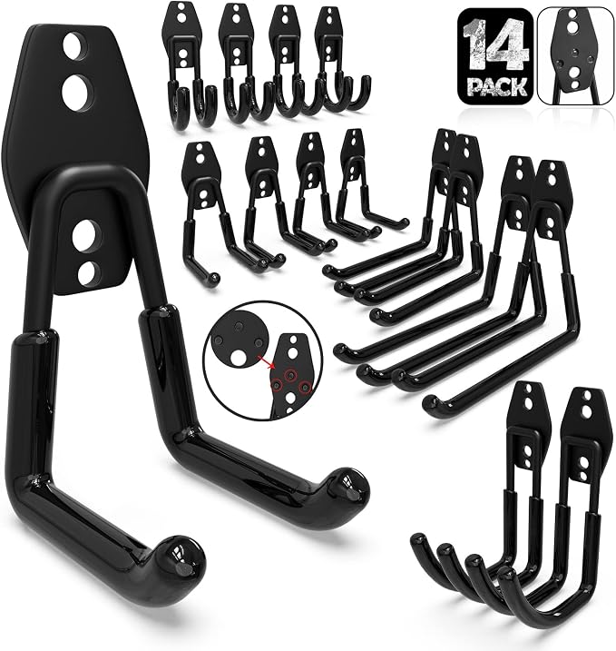 3-H Garage Wall Hooks 14 Pack, Garage Hooks Heavy Duty by 3-H