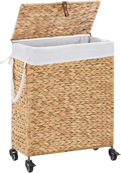 Rolling Laundry Hamper with Lid and Wheels, Slim Laundry Basket with Removable by LGENHOOMHandwovenNaturalWaterHyacinthBasket