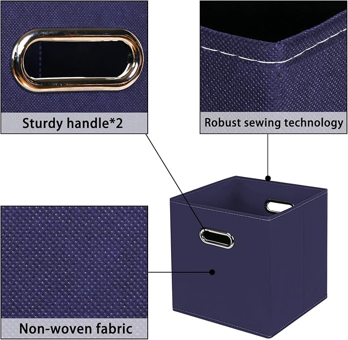Navy Blue Fabric Storage Bins, Foldable Cube Bins - Image 7