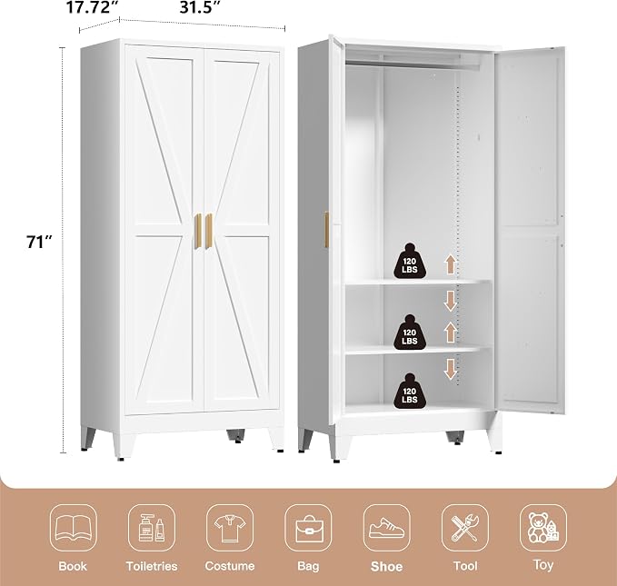 71" Tall Metal Wardrobe Closet - Image 3