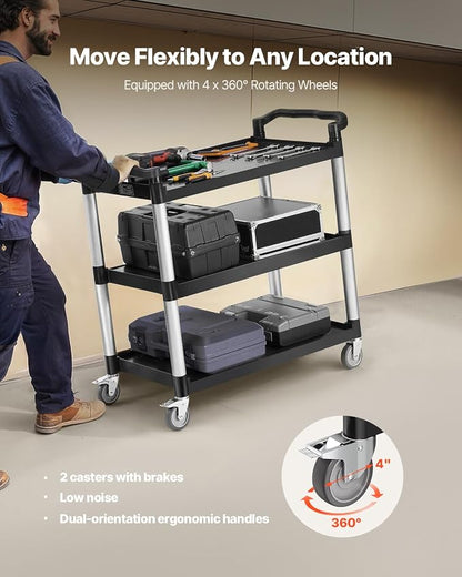 VEVOR Utility Cart, 330 lbs Load Capacity, 3-Tier Utility Plastic Cart - Image 3