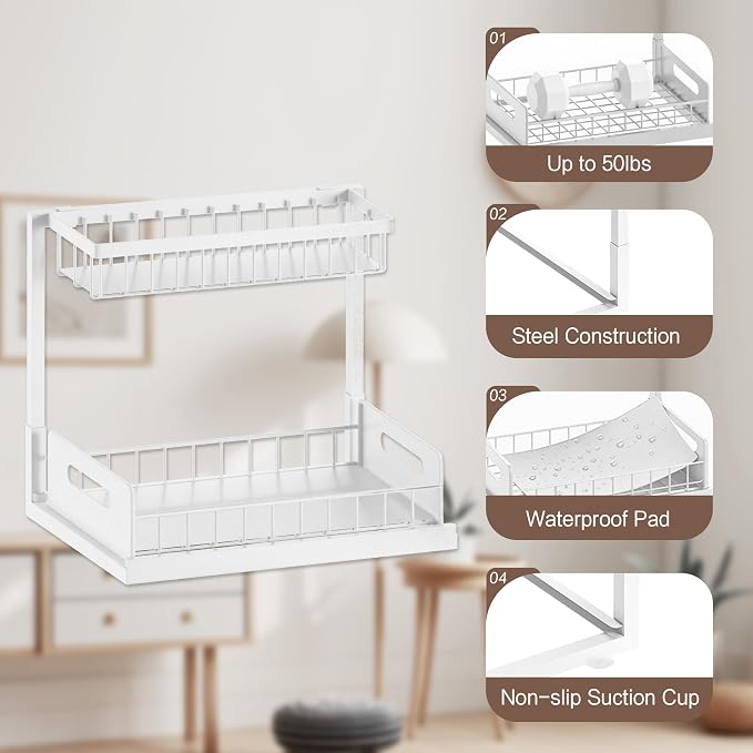 VUSIGN 2 Tier Under Sink Organizer and Storage, Slide Out Pull Out Cabinet - Image 8