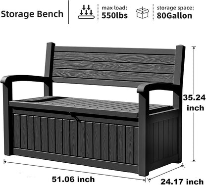 PatioZen 80 Gallon Outdoor Storage Bench Deck Box Waterproof Lockable, Outdoor - Image 2