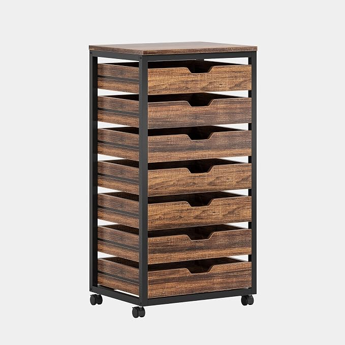 Tribesigns 7-Drawer File Cabinet, Wood Mobile Storage Drawer, Rustic Brown | - Image 8