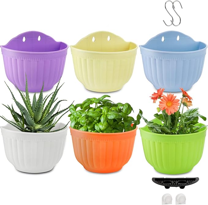 6 Pack Wall Planter Hanging Flower Pot, Window Hang Indoor Outdoor Plant Basket by DEAYOU