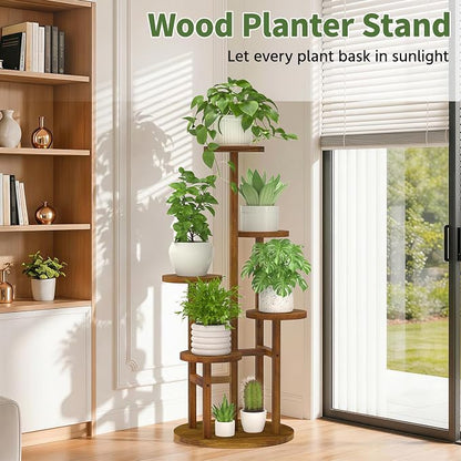 LASZOLA 5 Tiered Wood Plant Stand Indoor Corner, Flower Holder Rack Tall - Image 4