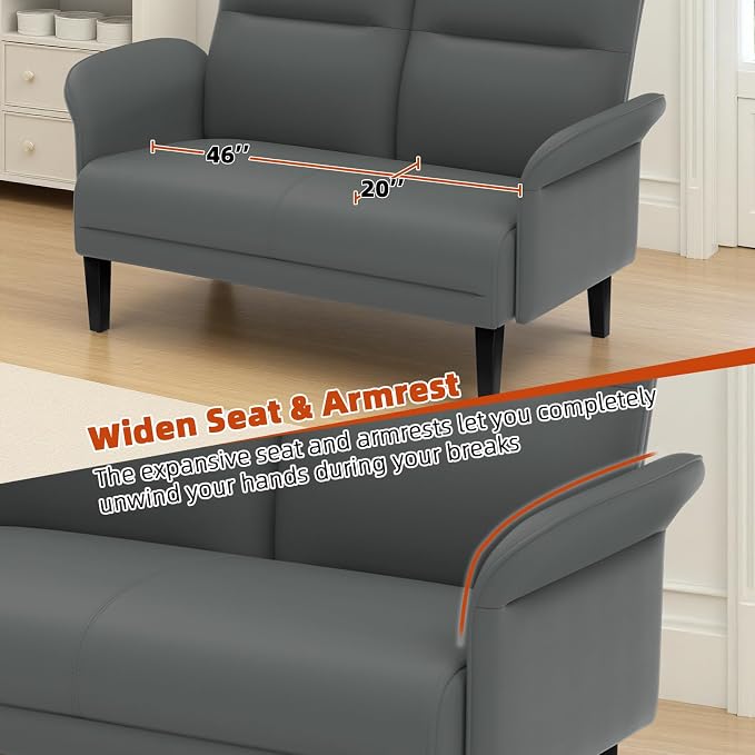 Faux Leather Loveseat with Wide Armrests, Symmetrical Shawl Arm 2-Seater Sofa - Image 5