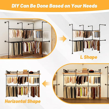 Industrial Pipe Clothing Rack, Reversible 118.3'' Clothes Rack - Image 7