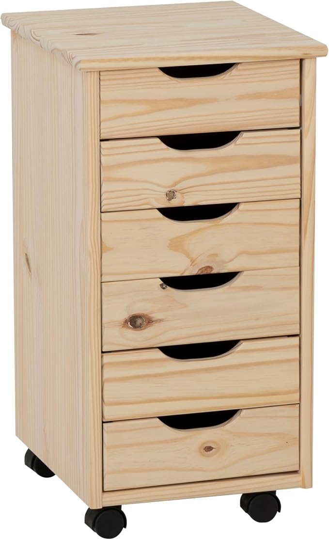 Linon Corinne Unfinished Six Drawer Wooden Rolling Storage Cart by Linon