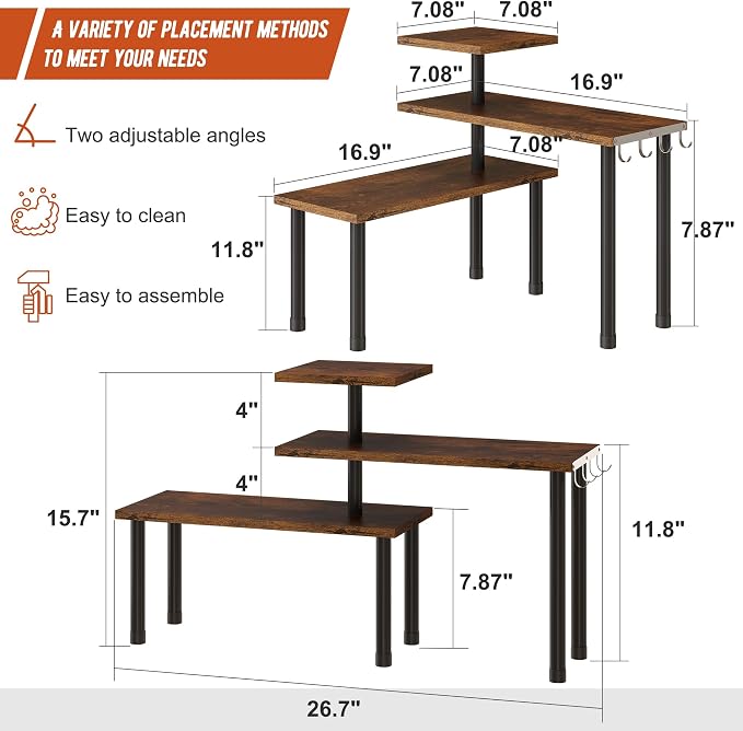 GHWIE Corner Shelf Organizer, 3 Tier Bamboo Kitchen Countertop Rack - Image 3