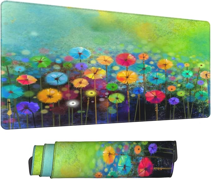 Desk Mat, Abstract Watercolor Flowers Extended Gaming Mouse Pad - Image 2