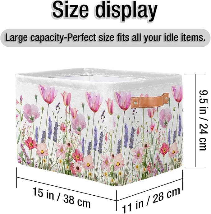 Pardick Basket Storage Bins Flower Floral Pink Rectangle Cube Basket Box Kids - Image 4