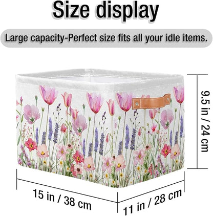 Pardick Basket Storage Bins Flower Floral Pink Rectangle Cube Basket Box Kids - Image 4