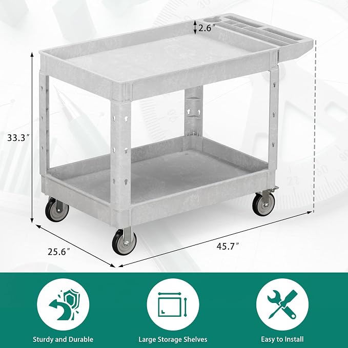 Heavy Duty Utility Rolling Tool Cart, 550 lbs Capacity Plastic Rolling Carts - Image 7