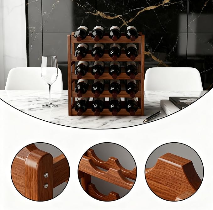 Wine Rack Freestanding Floor, Bamboo Wine Racks Cabinet Shelf 4-Tier 16 Bottles - Image 3