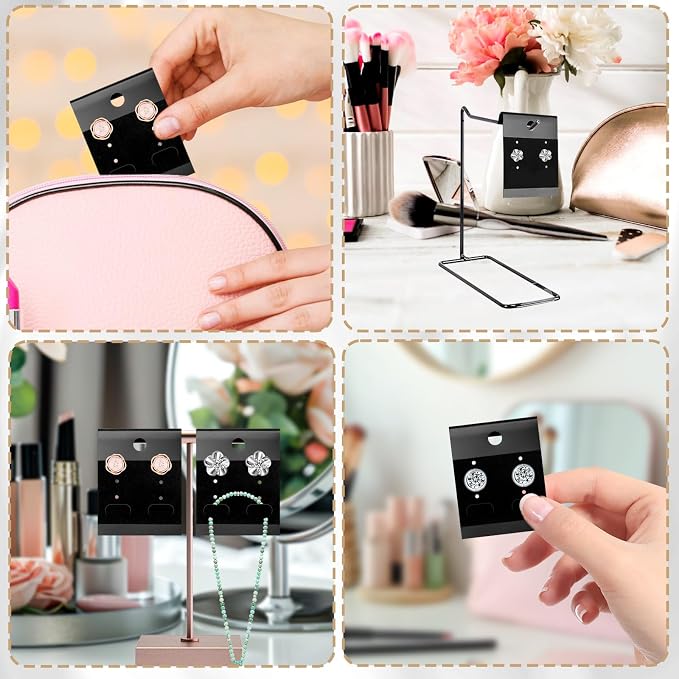 Black Velvet Plastic Display Cards 100 PCS Earring Card Holder Hanging Jewelry - Image 6