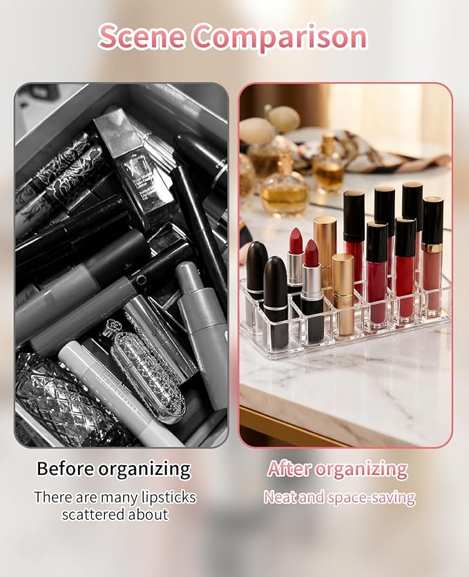 2 Pack 12 Slot Clear Acrylic Lipstick Organizer, Lip Stick Gloss Holder - Image 5