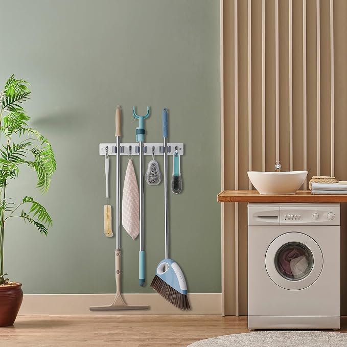 White Mop Broom Holder Wall Mount - Image 3