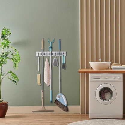 White Mop Broom Holder Wall Mount - Image 3