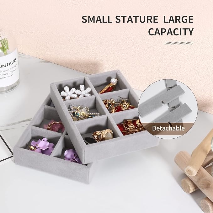 DesignSter Small Jewelry Tray, Velvet Jewelry Display Tray, Stackable Jewelry - Image 4