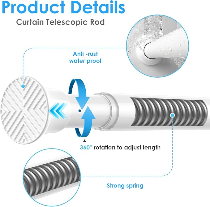 MEXAU White Tension Curtain Rods18 to 36 In, Small Curtain Rods No Drilling | - Image 3