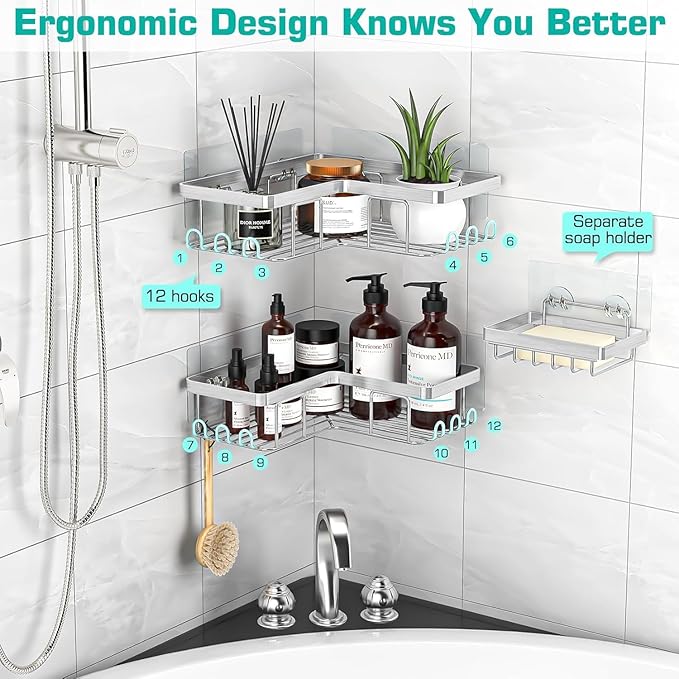 YASONIC Corner Adhesive Shower Caddy, - Image 4