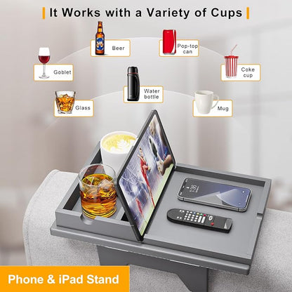 Couch Cup Holder Tray - 2 in 1 Couch Armrest Table - Sofa Armchair Caddy - Image 5